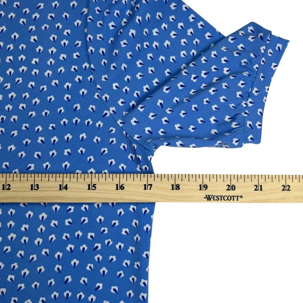 Banana Republic Blue Floral Print Puff Sleeve Top XS Crew Neck Blouse